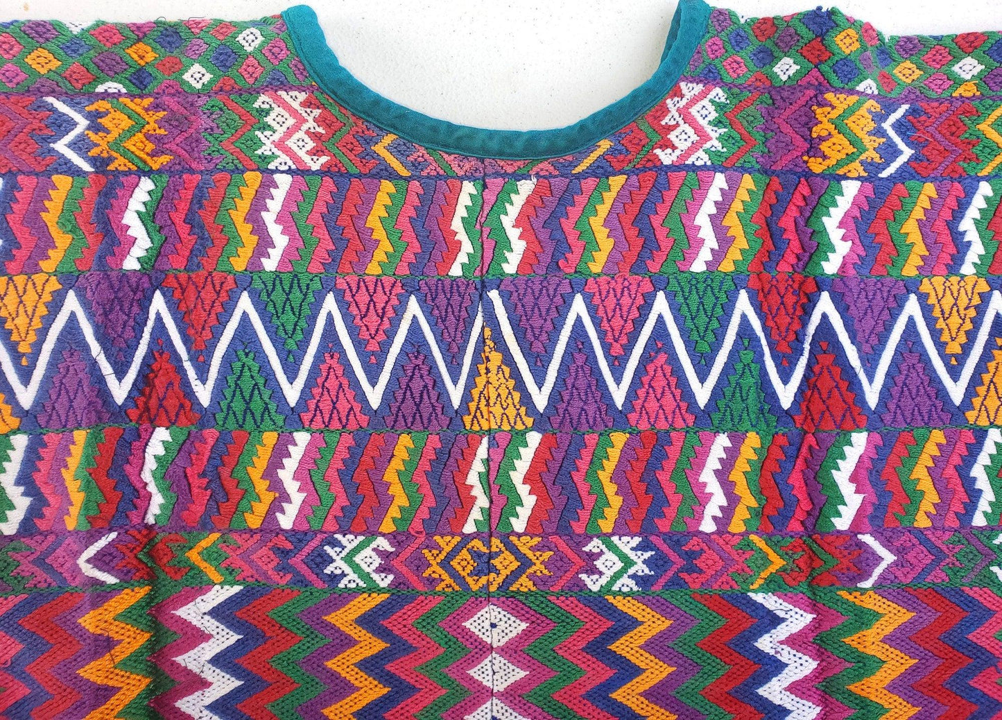 Vintage Guatemalan unique handmade weaved cotton -San Pedro Sacatepéquez huipil-