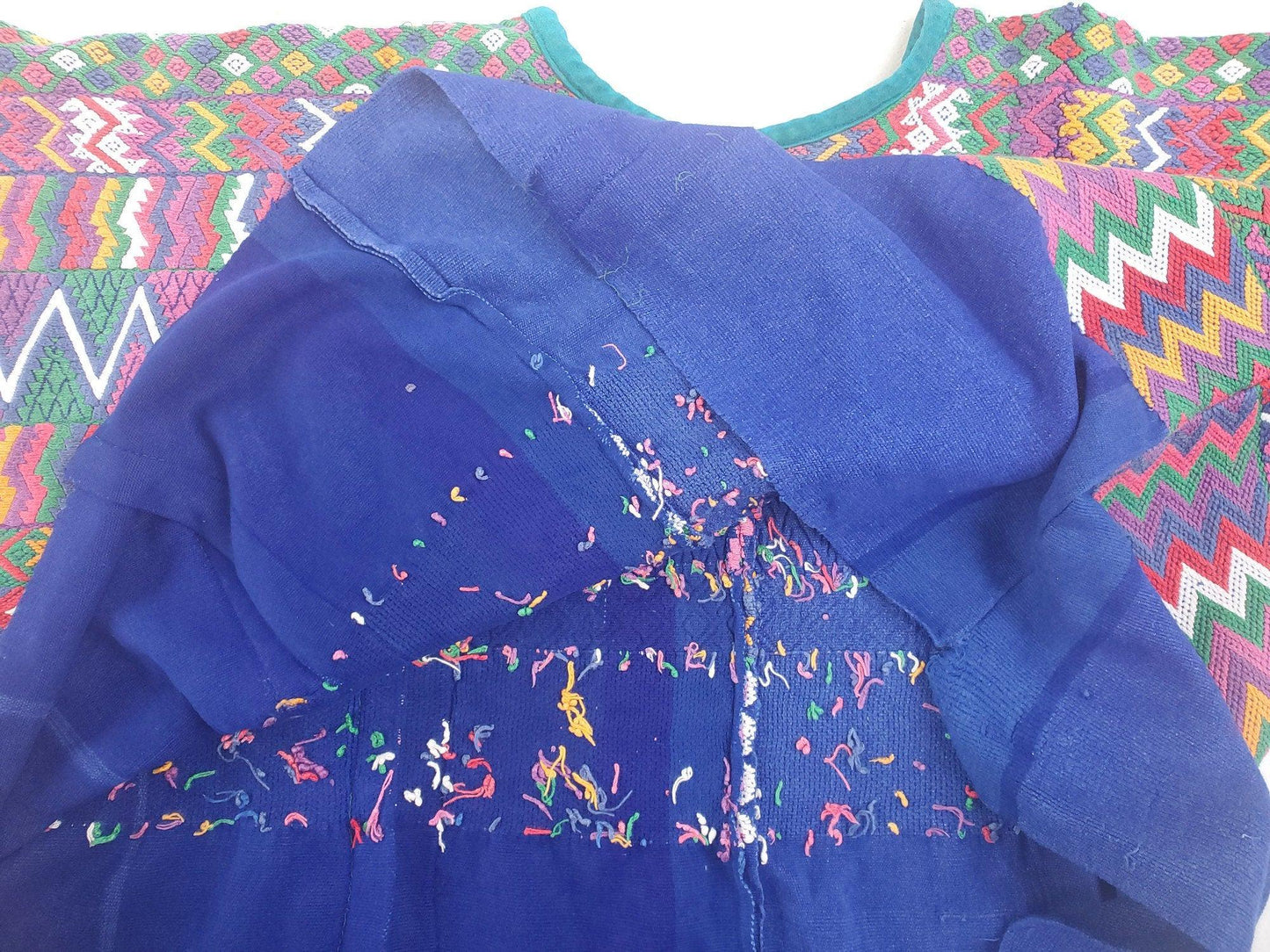 Vintage Guatemalan unique handmade weaved cotton -San Pedro Sacatepéquez huipil-
