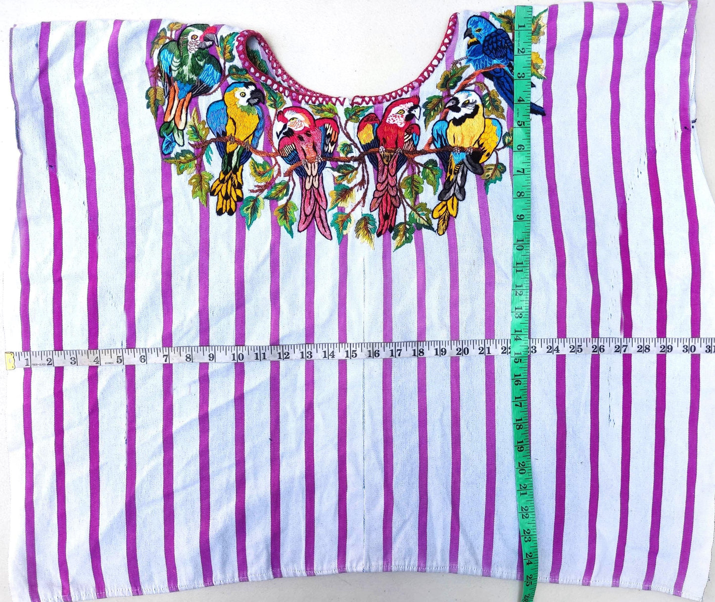 Vintage Handmade EMBROIDERED Parrots SANTIAGO Atitlan Huipil Cotton Wall Decor Tapestry