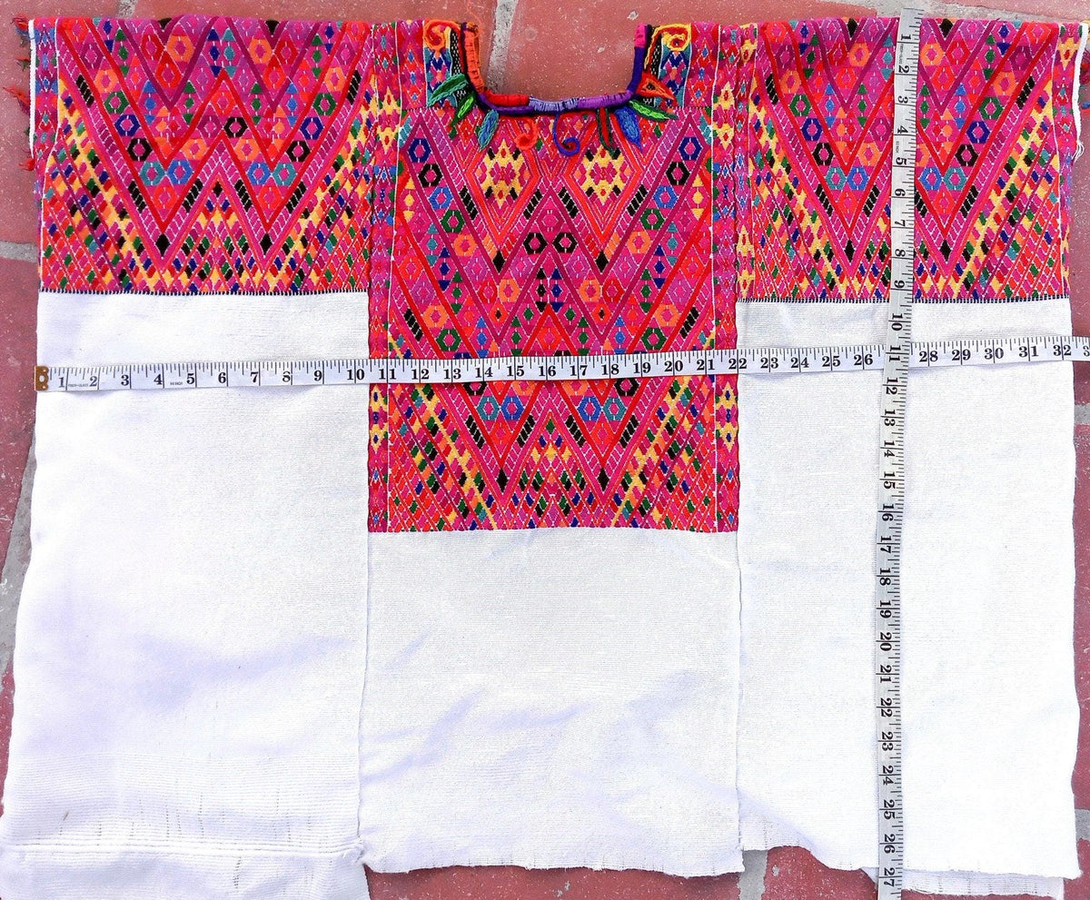 Vintage Guatemalan unique handmade Ivory weaved cotton huipil - Mayan rombus motives-