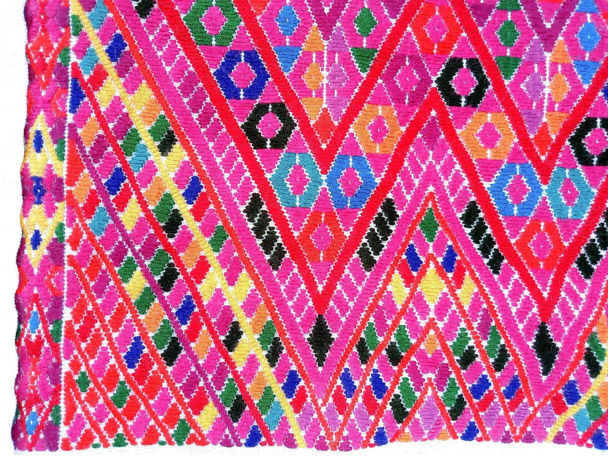 Vintage Guatemalan unique handmade Ivory weaved cotton huipil - Mayan rombus motives-