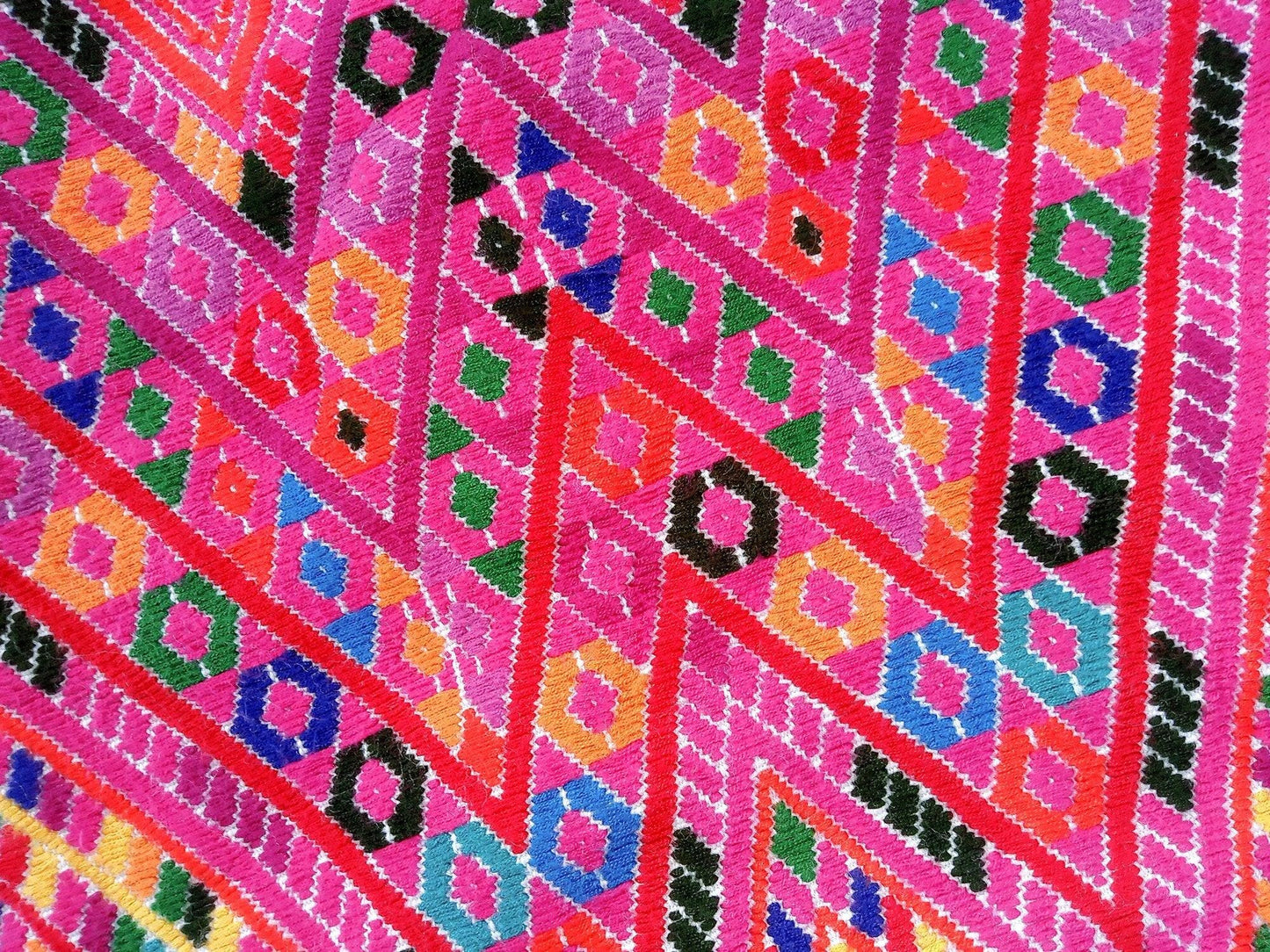 Vintage Guatemalan unique handmade Ivory weaved cotton huipil - Mayan rombus motives-