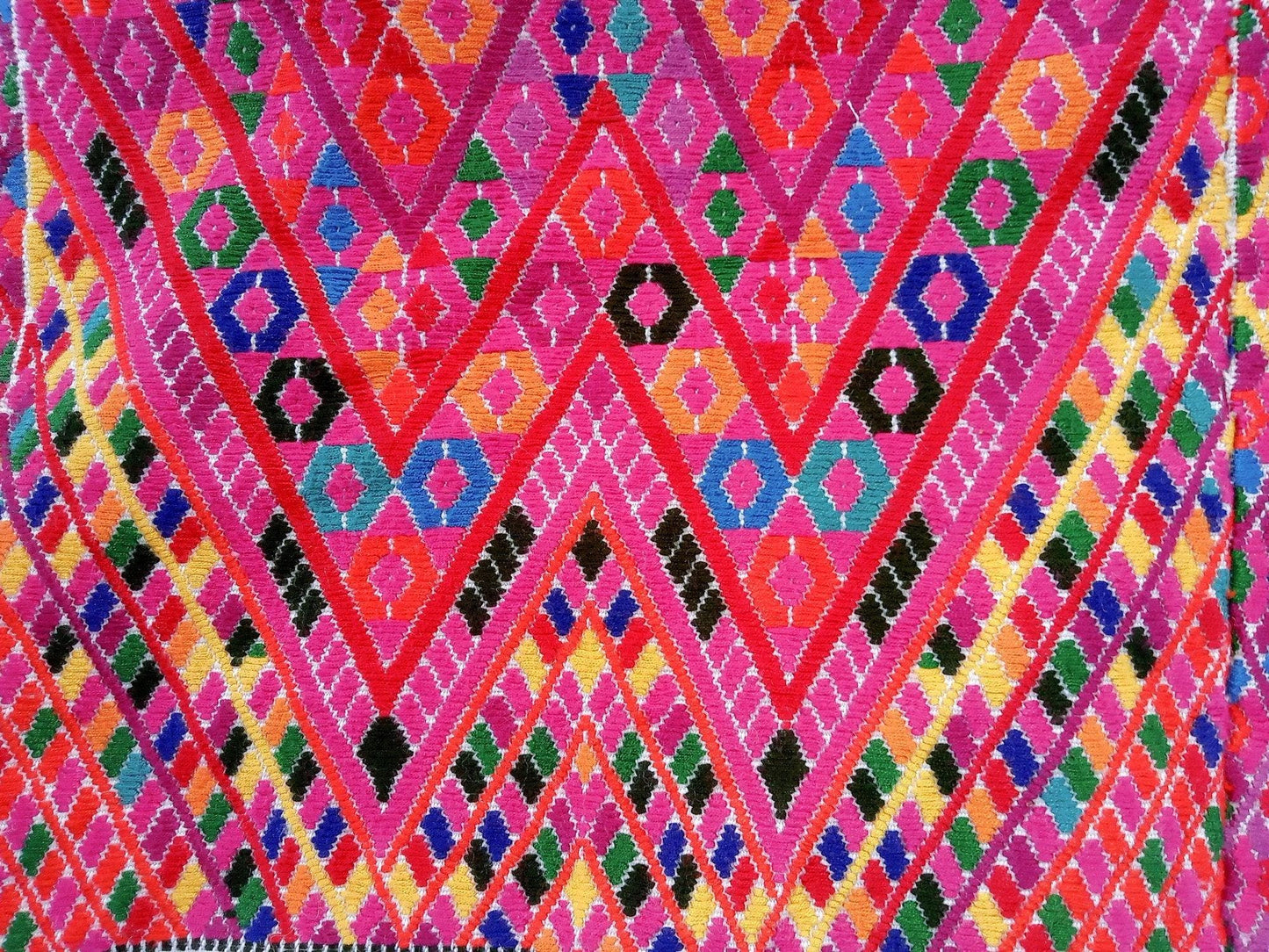 Vintage Guatemalan unique handmade Ivory weaved cotton huipil - Mayan rombus motives-