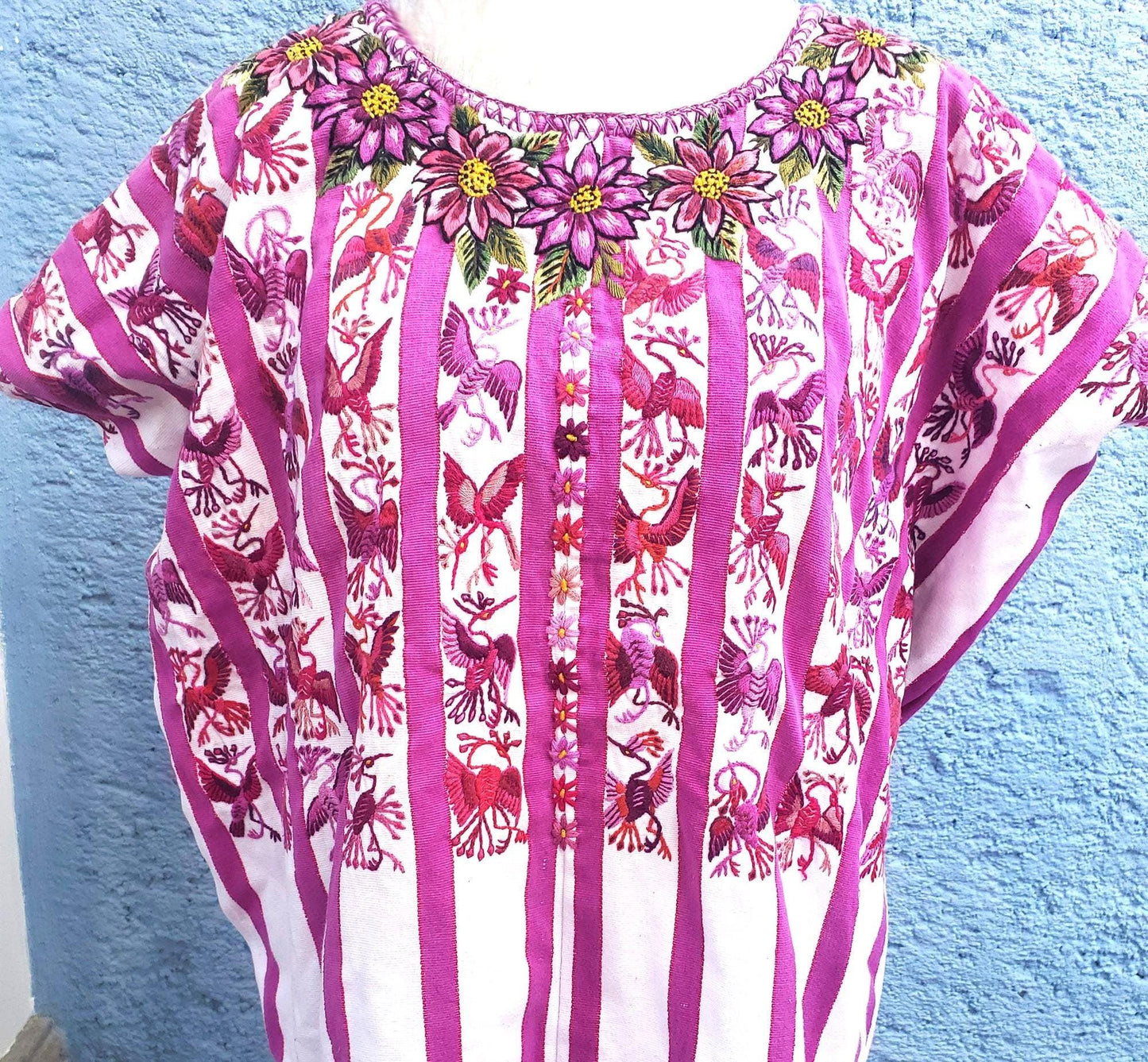 Vintage Handmade EMBROIDERED Birds SANTIAGO Atitlan Huipil Cotton Wall Decor Tapestry
