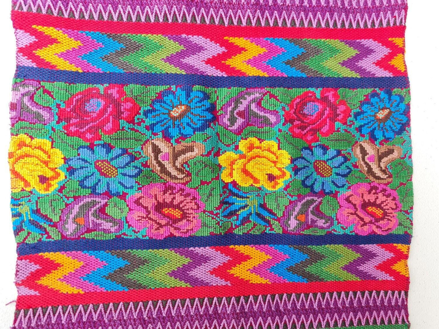 Vintage unique Guatemala handmade weaved cotton runner -Huipil from San Antonio Aguas Calientes-