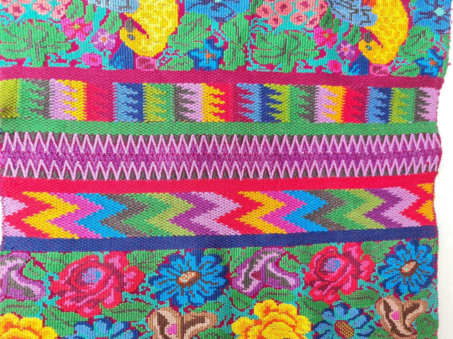 Vintage unique Guatemala handmade weaved cotton runner -Huipil from San Antonio Aguas Calientes-