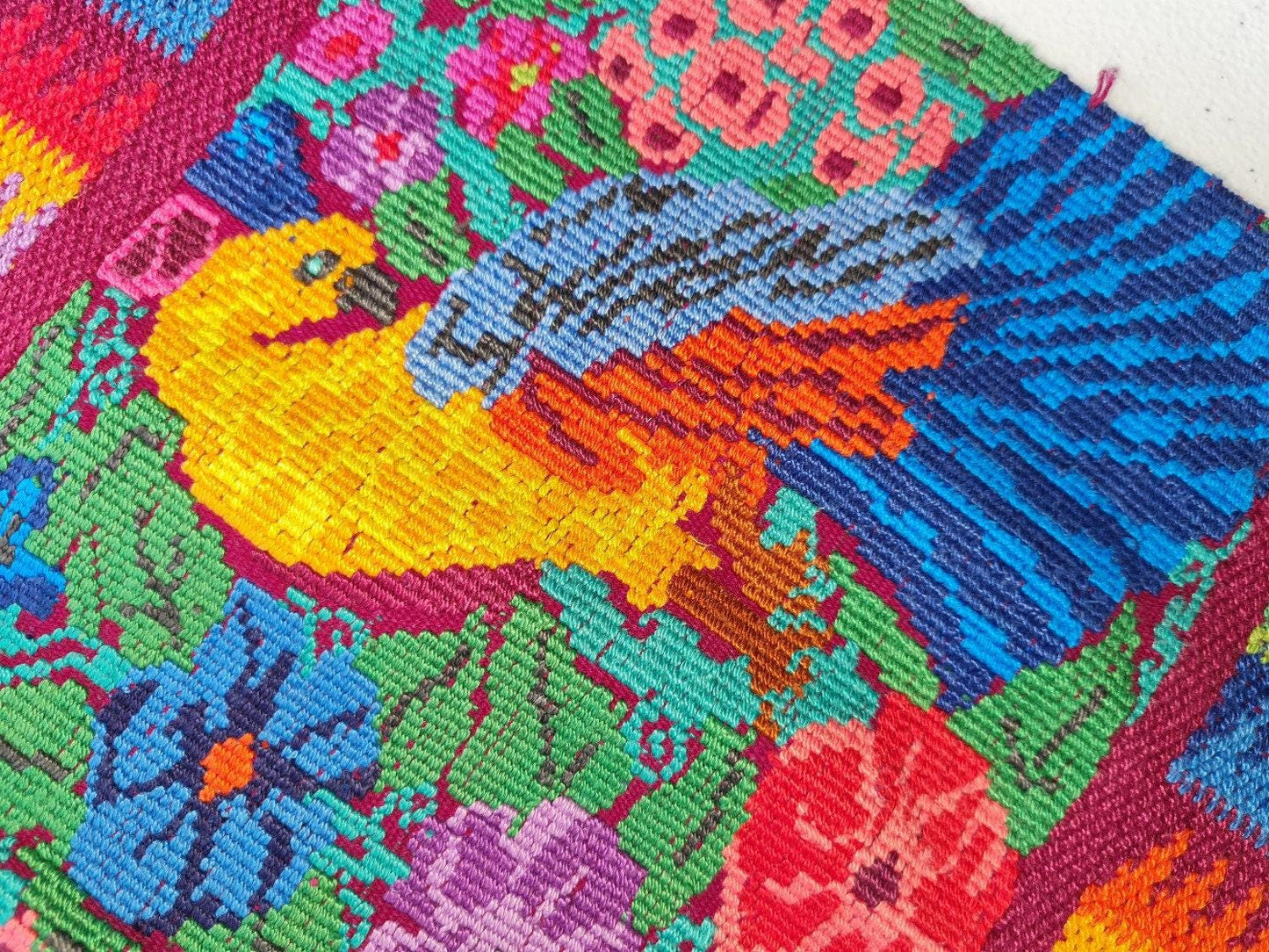 Vintage unique Guatemala handmade weaved cotton runner -Huipil from San Antonio Aguas Calientes-