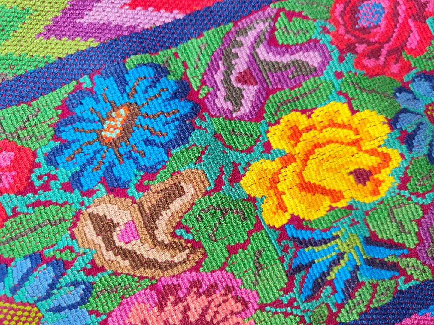 Vintage unique Guatemala handmade weaved cotton runner -Huipil from San Antonio Aguas Calientes-