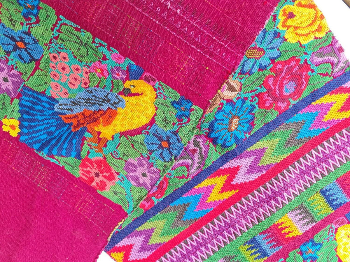 Vintage unique Guatemala handmade weaved cotton runner -Huipil from San Antonio Aguas Calientes-