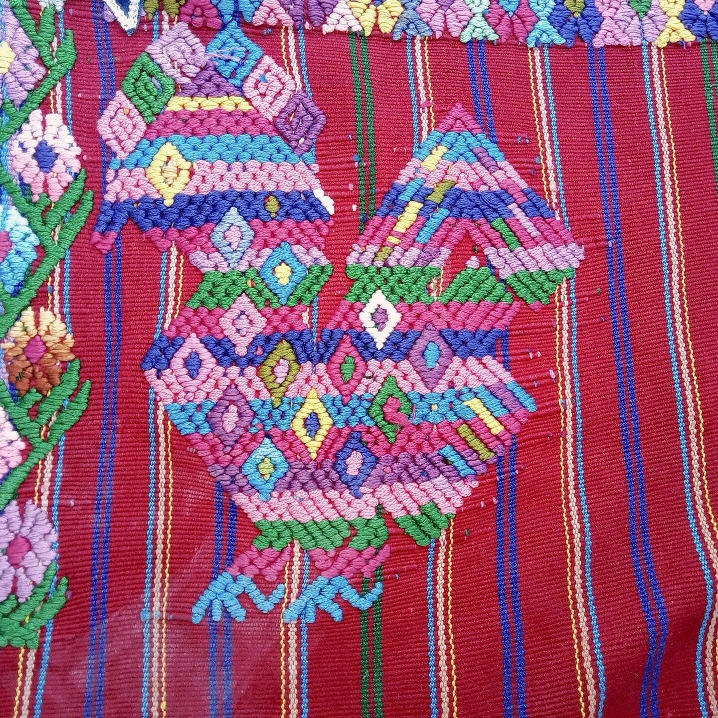 Vintage Guatemalan Unique Handmade Weaved Cotton BURGUNDY -ROOSTERS and Birds -Santo Domingo XENACOJ huipil-