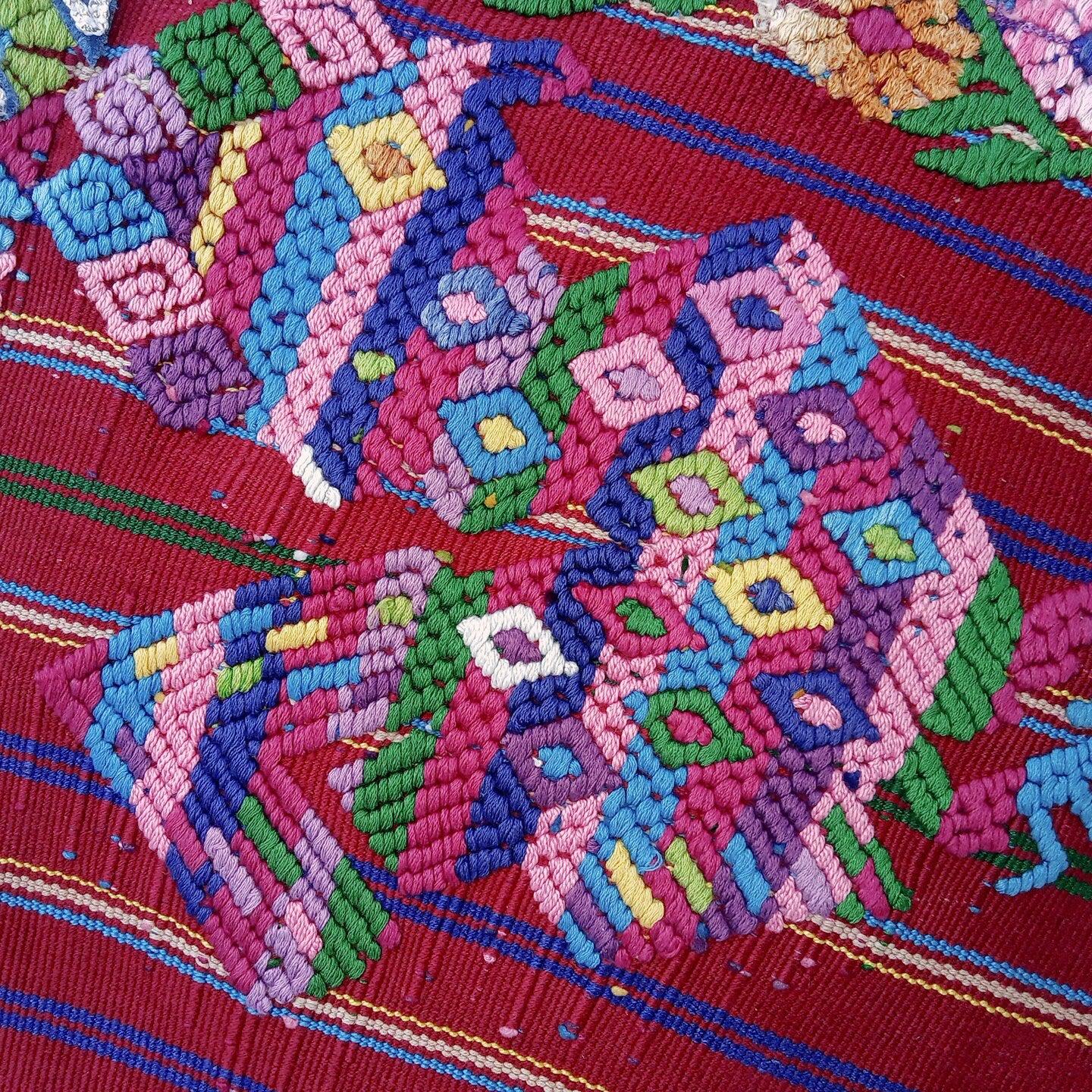 Vintage Guatemalan Unique Handmade Weaved Cotton BURGUNDY -ROOSTERS and Birds -Santo Domingo XENACOJ huipil-