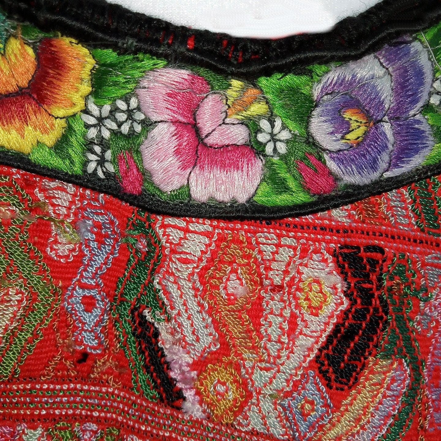 Vintage salmon unique Guatemala handmade weaved Rombus Birds motives cotton huipil -San Juan Cotzal-