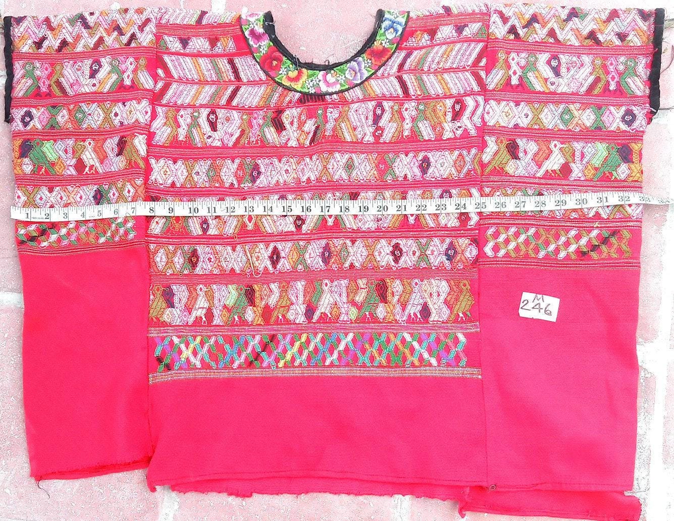 Vintage salmon unique Guatemala handmade weaved Rombus Birds motives cotton huipil -San Juan Cotzal-