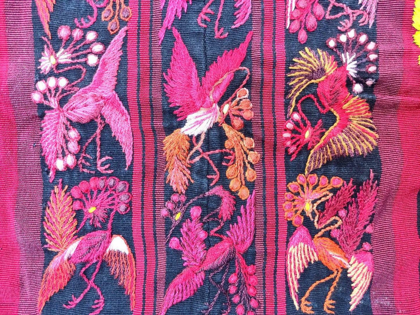 Vintage handmade embroidered Santiago Atitlan huipil cotton wall decor tapestry -Floral and birds-