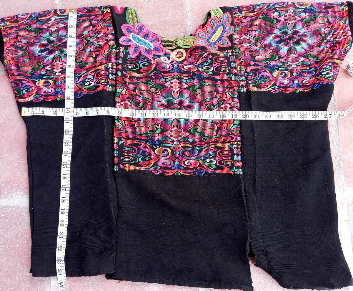 Vintage unique Guatemala handmade weaved cotton huipil "Mayan Chichi flowers"