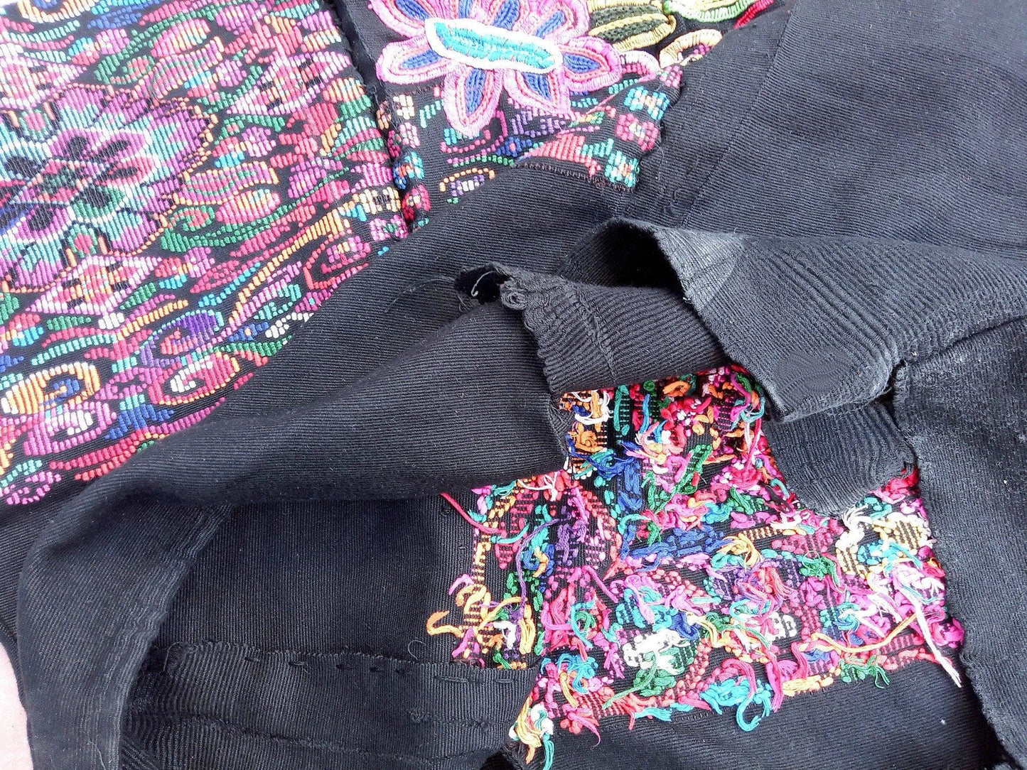 Vintage unique Guatemala handmade weaved cotton huipil "Mayan Chichi flowers"