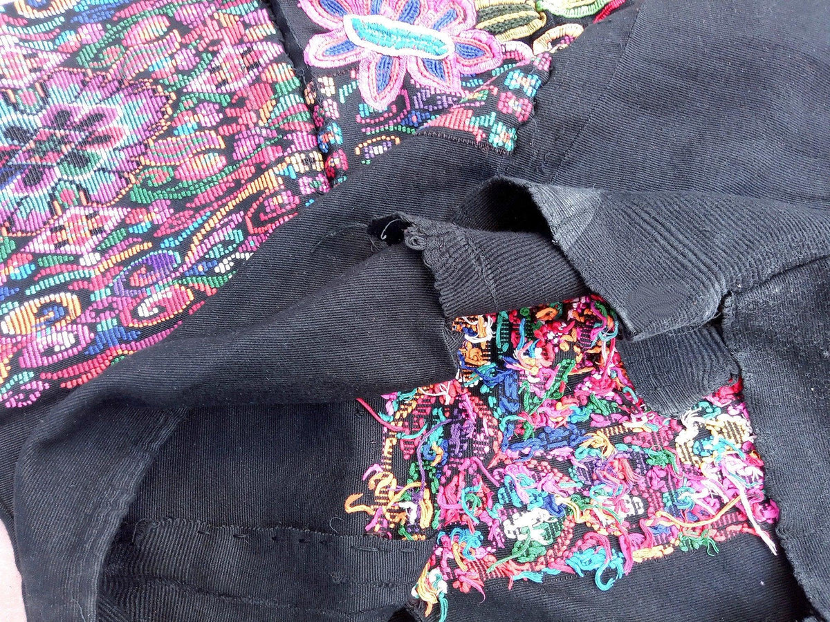 Vintage unique Guatemala handmade weaved cotton huipil "Mayan Chichi flowers"