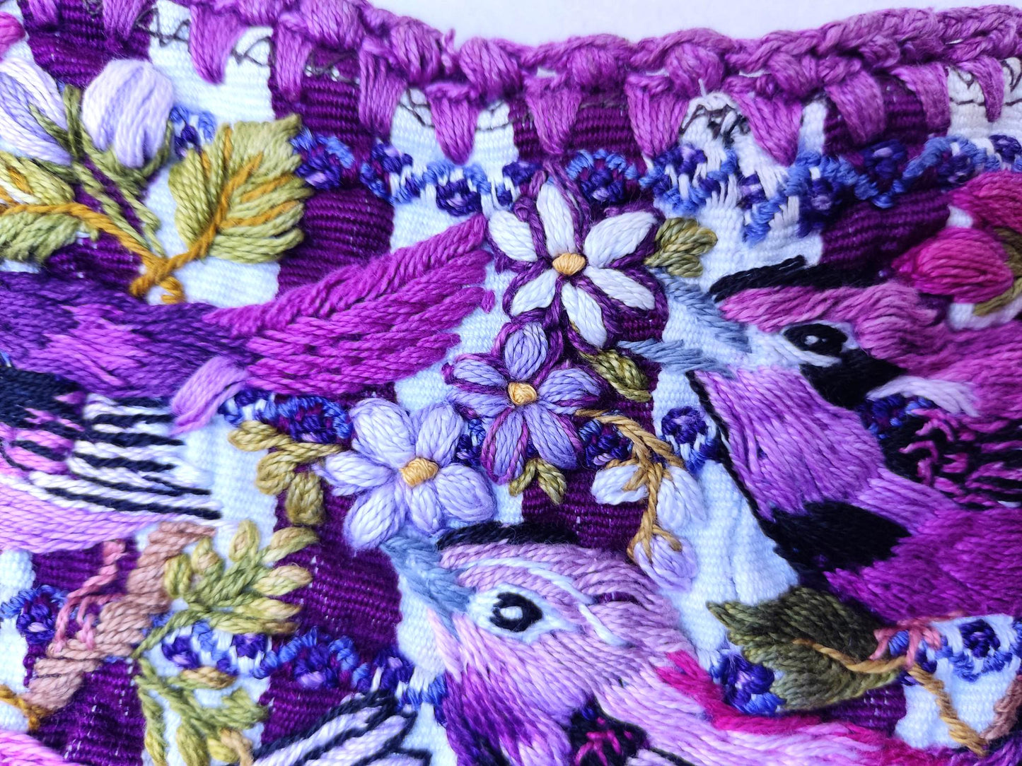 Vintage handmade embroidered Santiago ATITLAN huipil cotton wall decor tapestry -BIRD family-