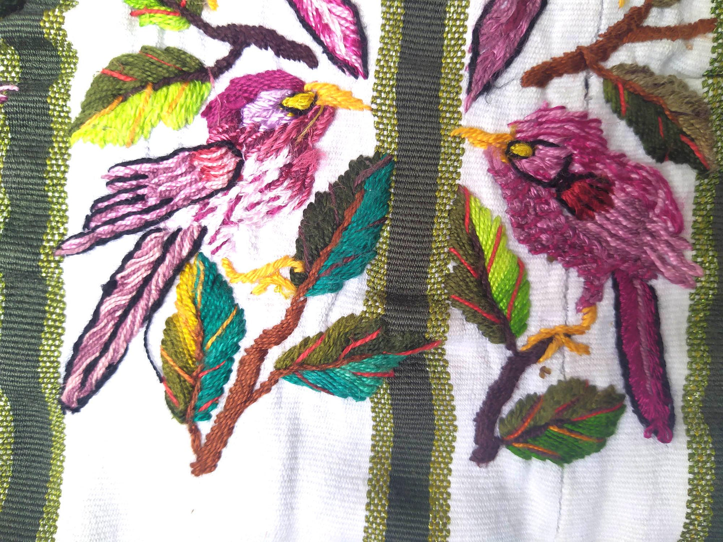 Vintage handmade embroidered Santiago ATITLAN huipil cotton wall decor tapestry -PARROT family-