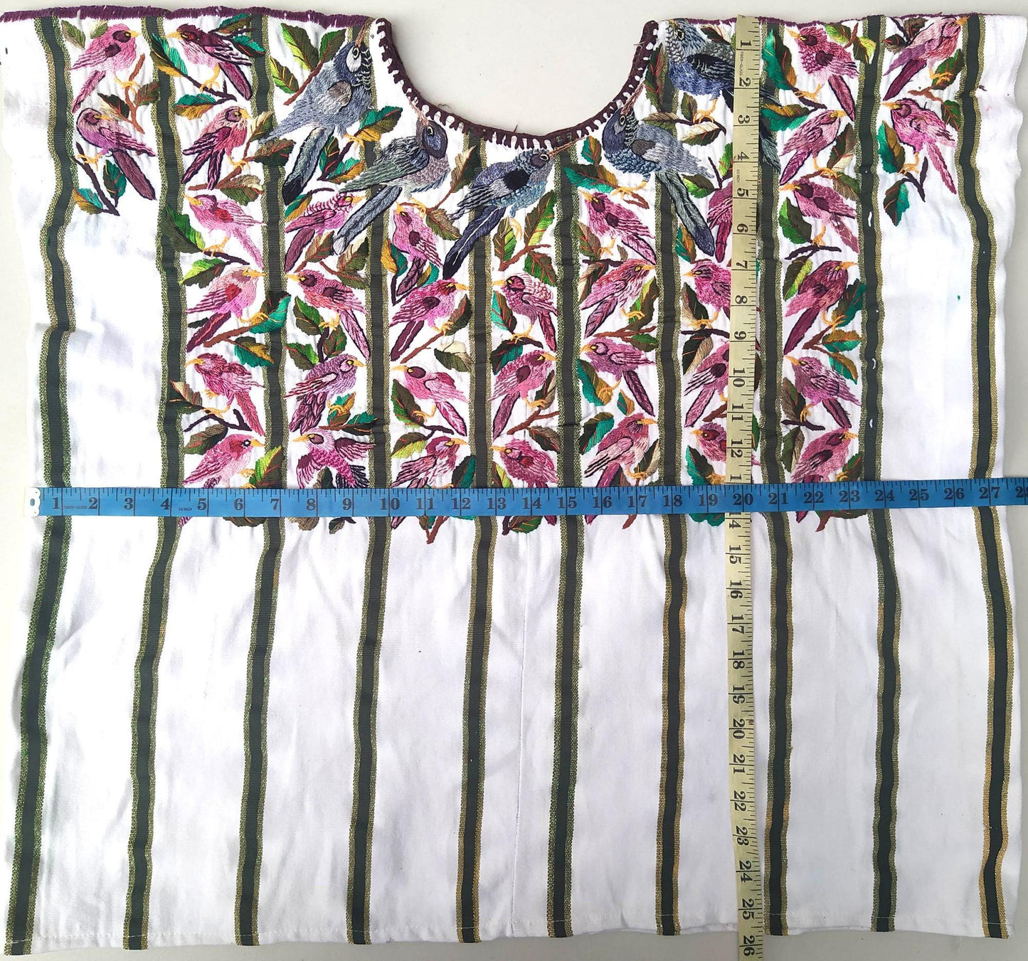 Vintage handmade embroidered Santiago ATITLAN huipil cotton wall decor tapestry -PARROT family-