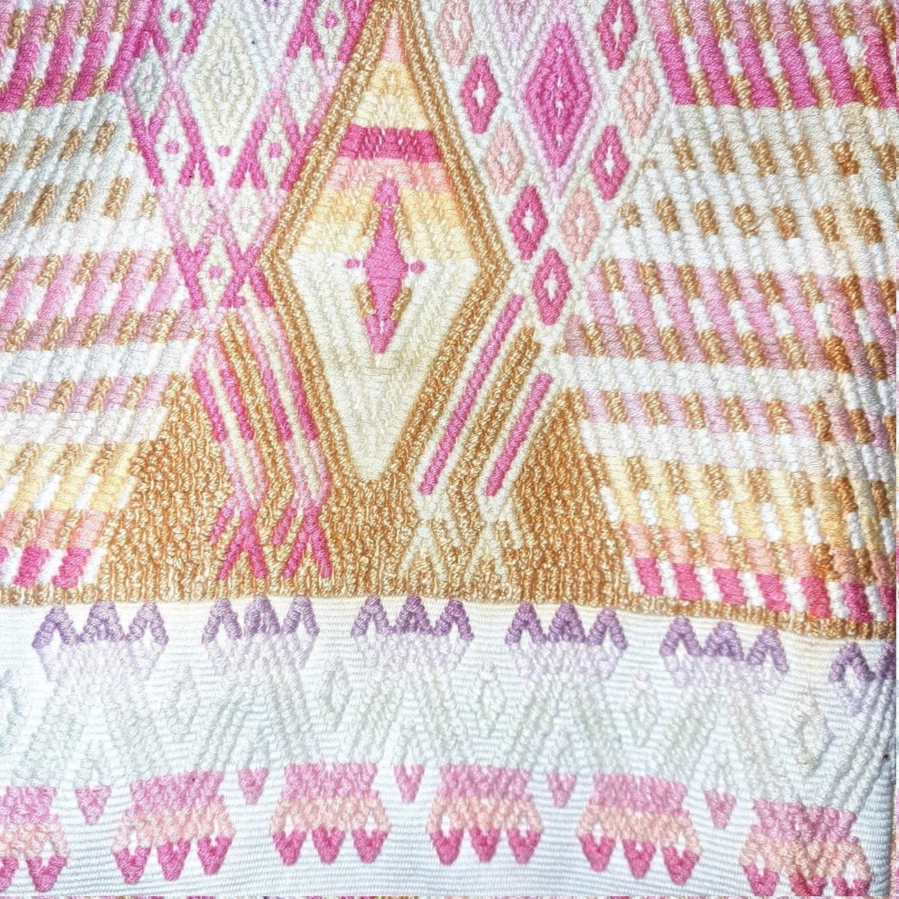 Vintage Guatemalan unique handmade Ivory weaved cotton huipil - Mayan rombus motives-