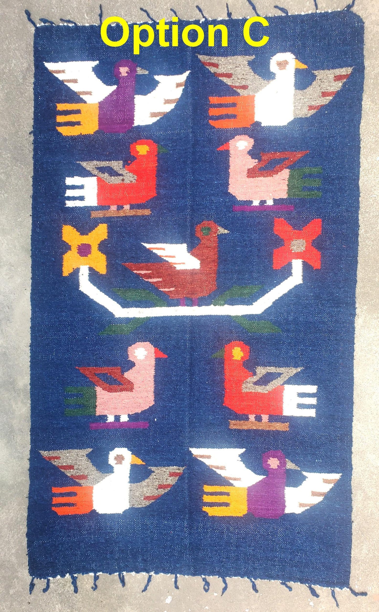 Handwoven WOOL RUG made in MOMOSTENANGO Guatemala / Birds pattern