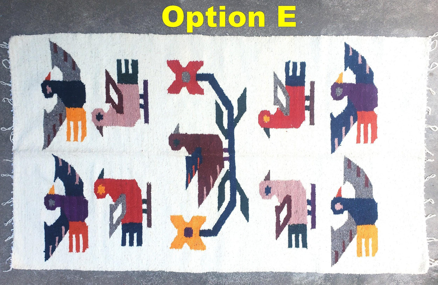 Handwoven WOOL RUG made in MOMOSTENANGO Guatemala / Birds pattern