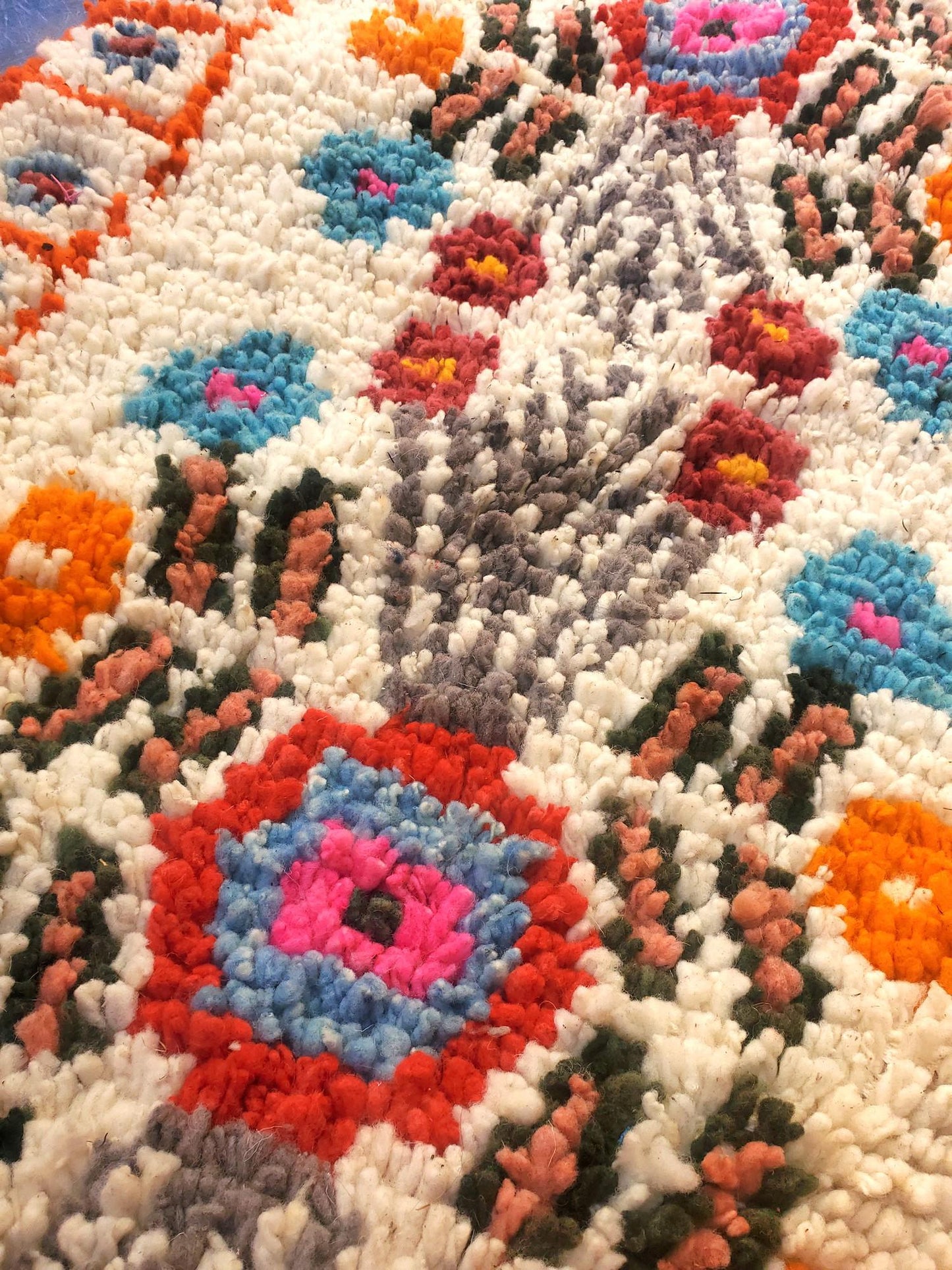 Handwoven WOOL RUG made in MOMOSTENANGO Guatemala / Flowers pattern