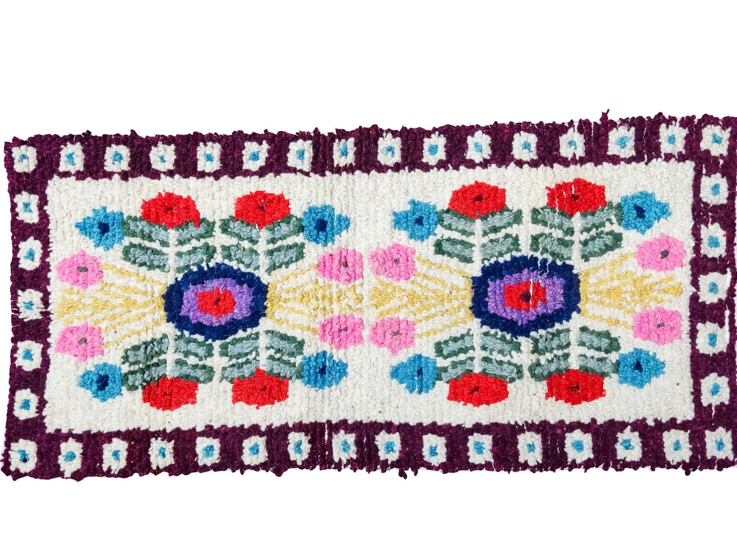 Handwoven WOOL RUG made in MOMOSTENANGO Guatemala / Flowers pattern