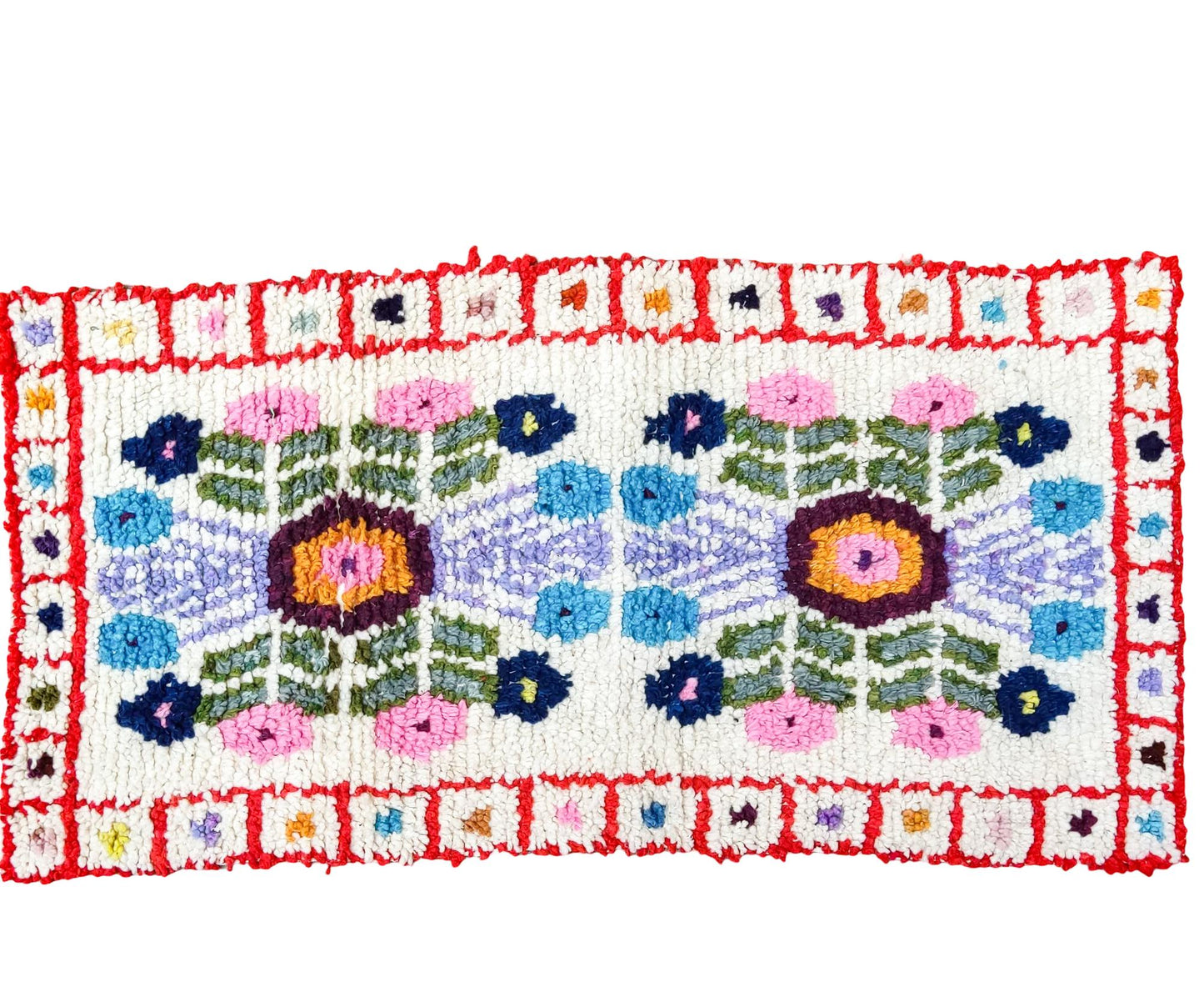 Handwoven WOOL RUG made in MOMOSTENANGO Guatemala / Flowers pattern