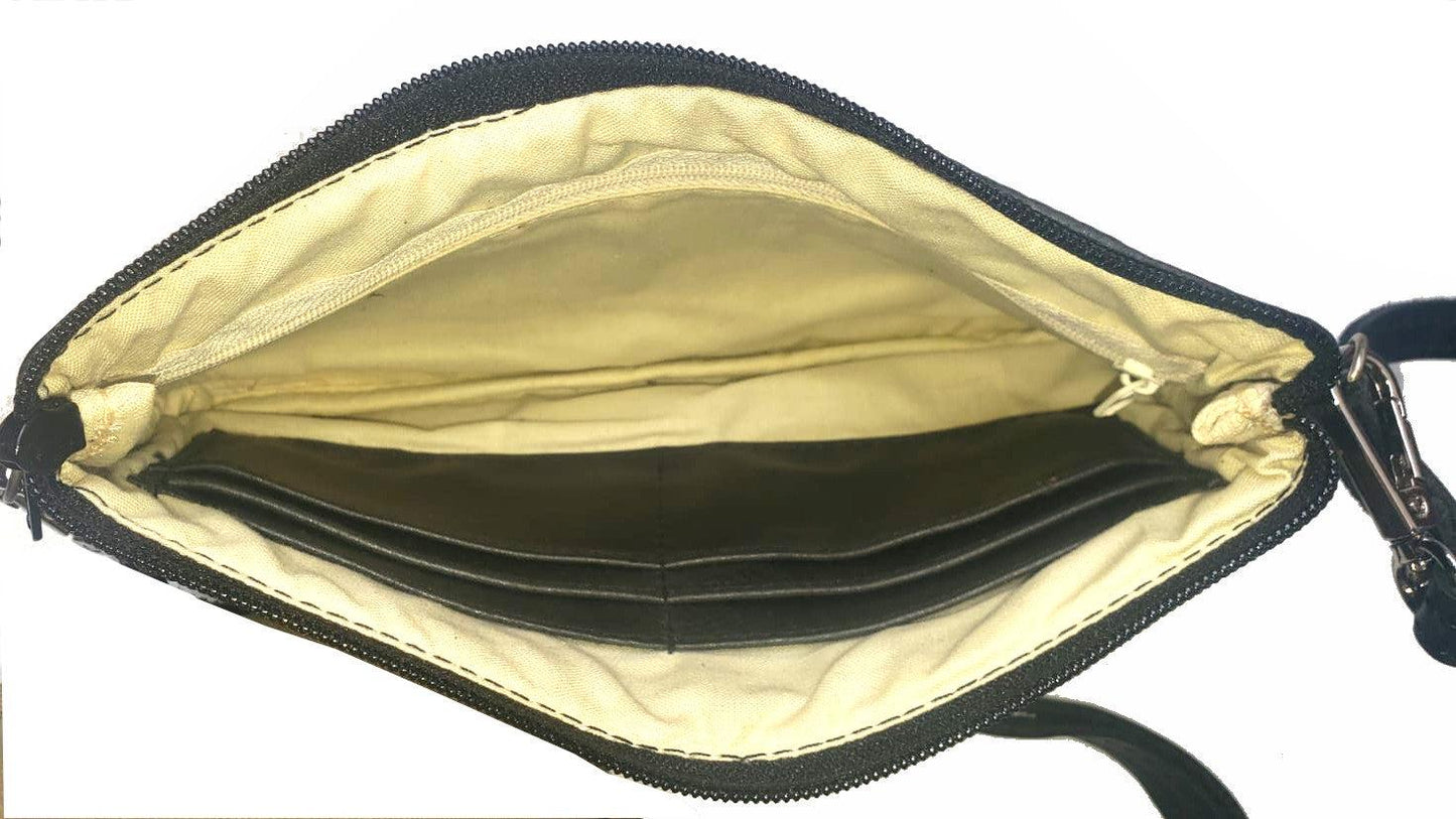 Aesthetic Woman Guatemalan Leather Huipil CROSSBODY Wristlet CLUTCH PURSE - 100% Cotton Lining Purse