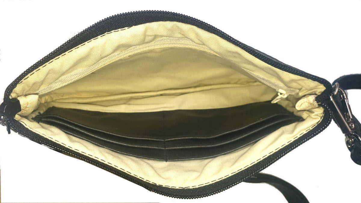 Aesthetic Woman Guatemalan Leather Huipil CROSSBODY Wristlet CLUTCH PURSE - 100% Cotton Lining Purse
