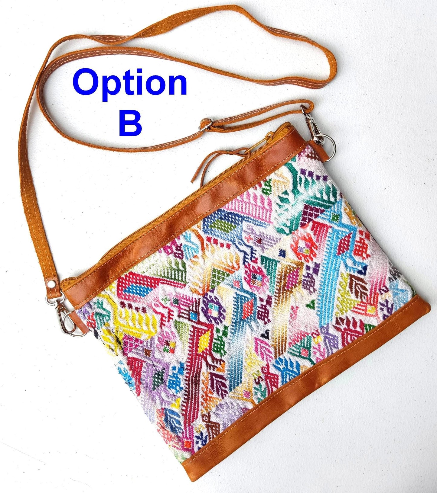 Aesthetic Woman Guatemalan Leather Huipil CROSSBODY Wristlet CLUTCH PURSE - 100% Cotton Lining Purse