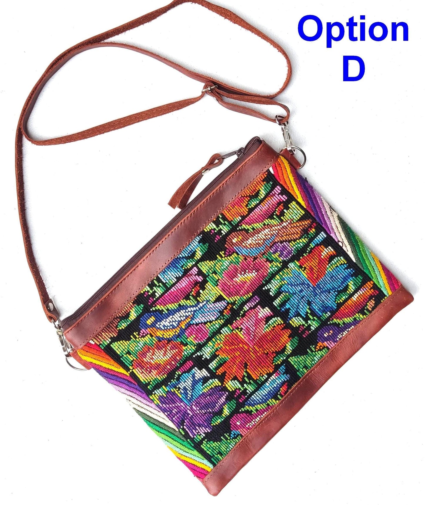 Aesthetic Woman Guatemalan Leather Huipil CROSSBODY Wristlet CLUTCH PURSE - 100% Cotton Lining Purse