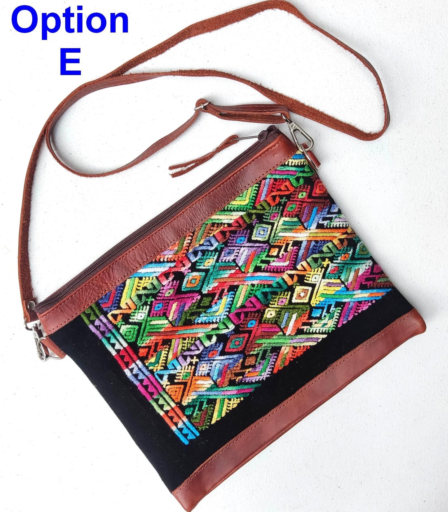 Aesthetic Woman Guatemalan Leather Huipil CROSSBODY Wristlet CLUTCH PURSE - 100% Cotton Lining Purse