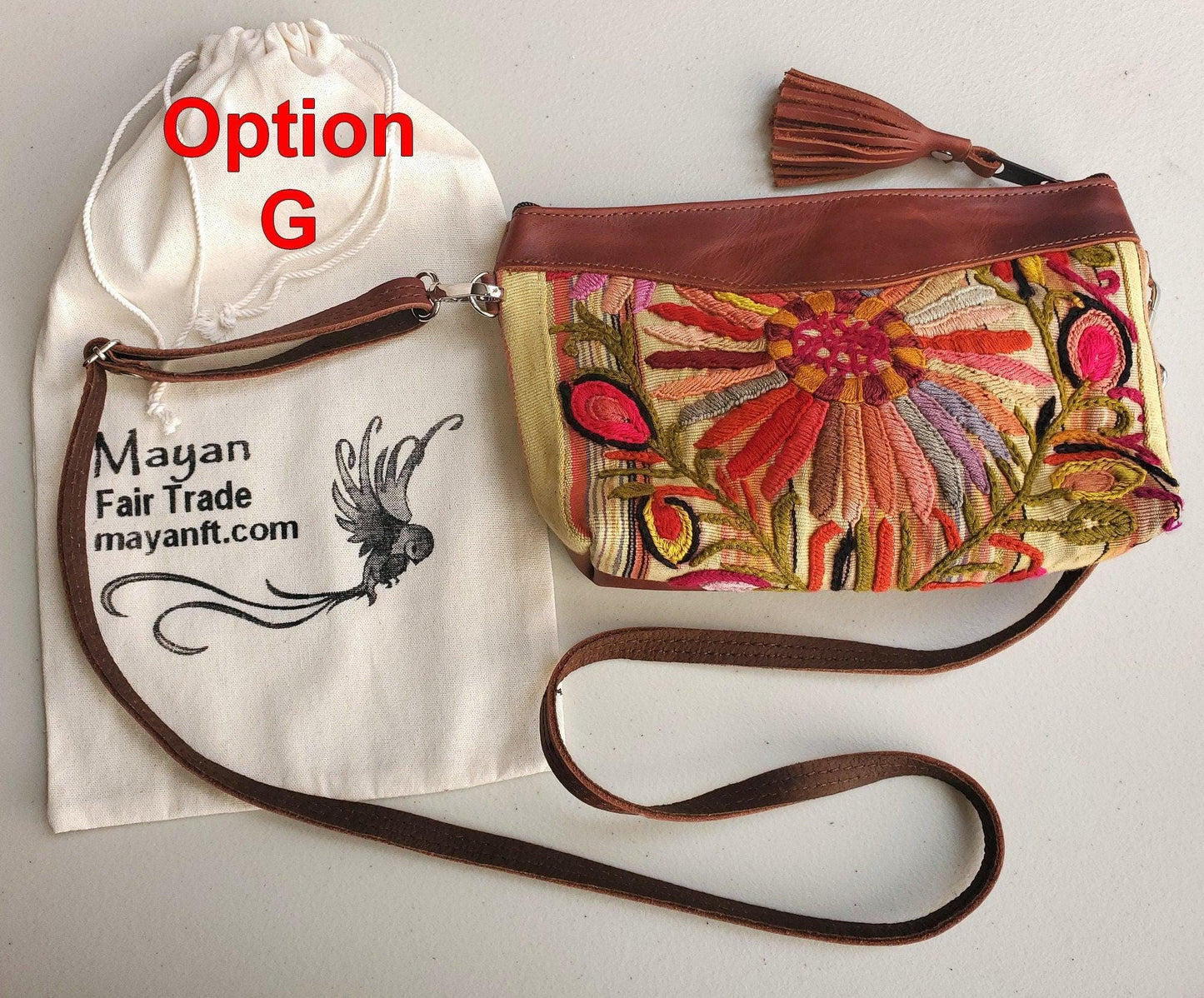 Aesthetic Woman Guatemalan Leather Huipil CROSSBODY Wristlet CLUTCH PURSE - 100% Cotton Lining Purse