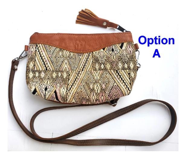 Aesthetic Woman Guatemalan Leather Huipil CROSSBODY Wristlet CLUTCH PURSE - 100% Cotton Lining Purse