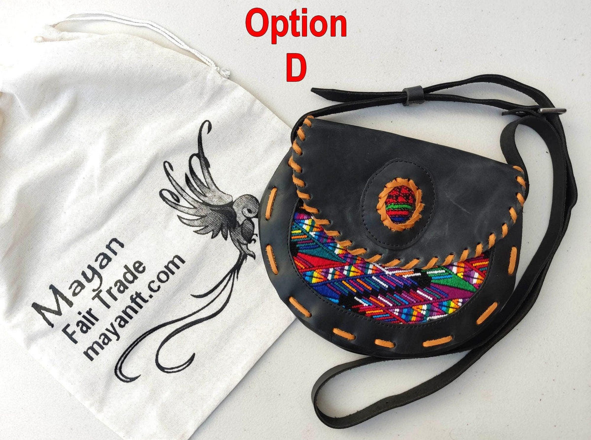 Aesthetic Woman Guatemalan Leather Huipil CROSSBODY Wristlet CLUTCH PURSE - 100% Cotton Lining Purse