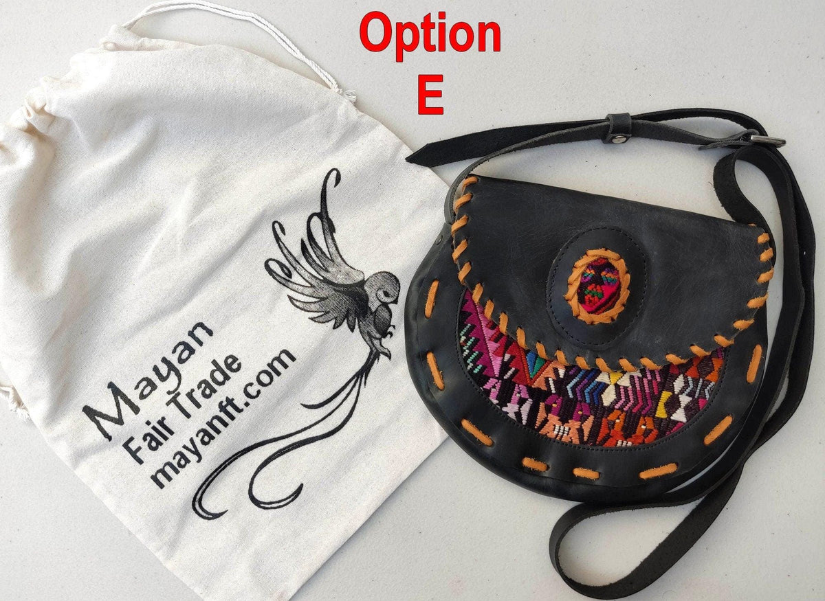 Aesthetic Woman Guatemalan Leather Huipil CROSSBODY Wristlet CLUTCH PURSE - 100% Cotton Lining Purse