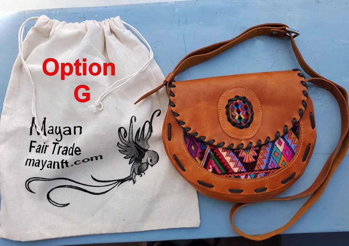 Aesthetic Woman Guatemalan Leather Huipil CROSSBODY Wristlet CLUTCH PURSE - 100% Cotton Lining Purse
