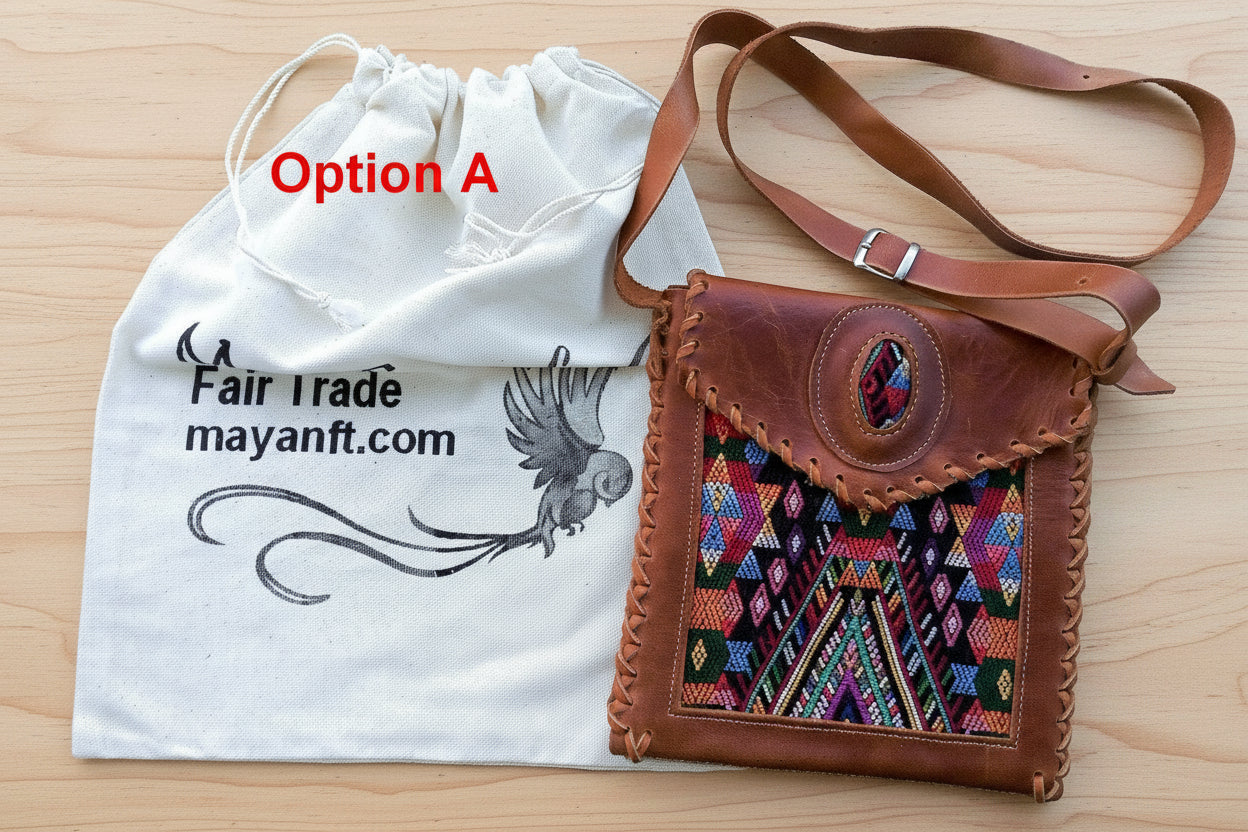 Aesthetic Woman Guatemalan Leather Huipil CROSSBODY Wristlet CLUTCH PURSE - 100% Cotton Lining Purse