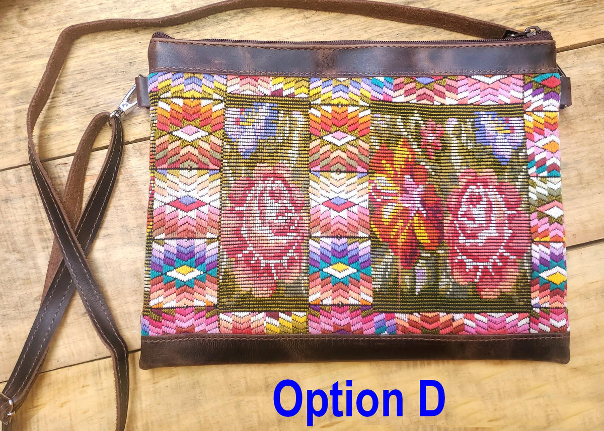 Aesthetic Woman Guatemalan Leather Huipil CROSSBODY Wristlet CLUTCH PURSE - 100% Cotton Lining Purse