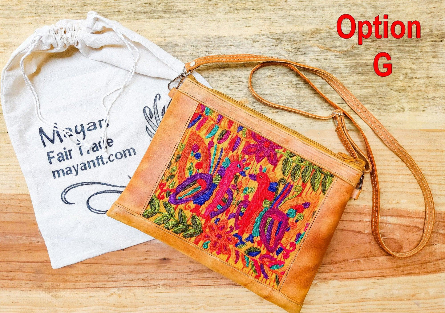 Aesthetic Woman Guatemalan Leather Huipil CROSSBODY Wristlet CLUTCH PURSE - 100% Cotton Lining Purse