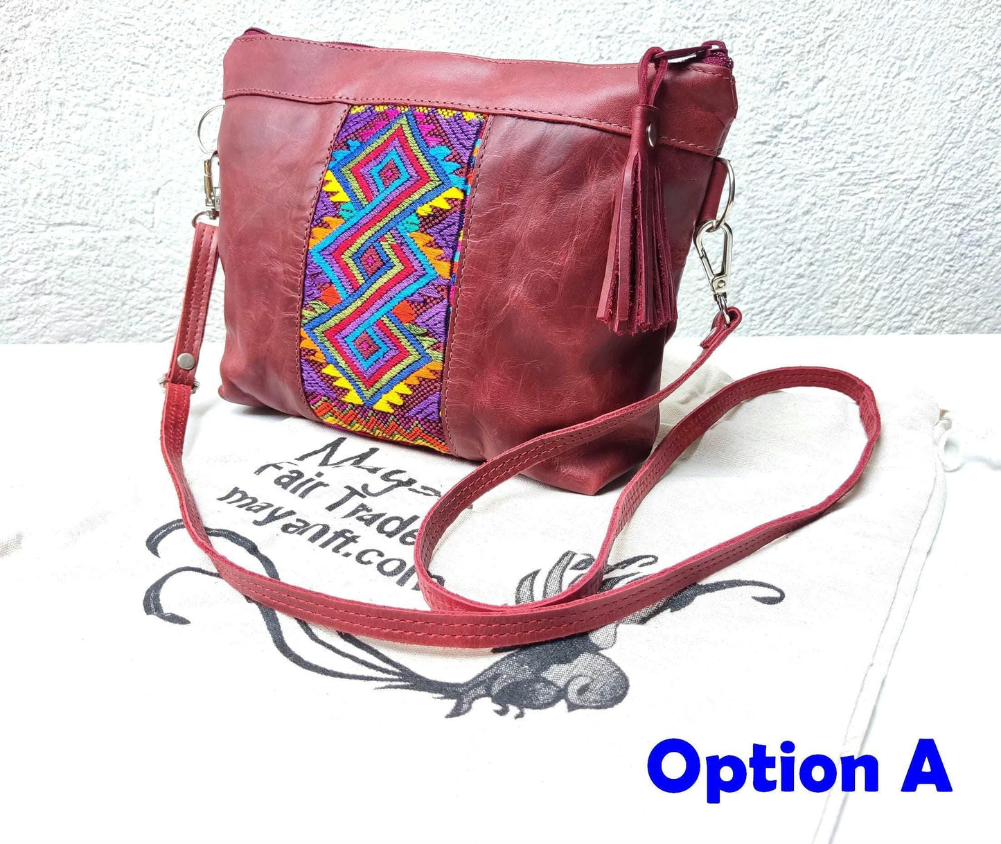 Aesthetic Woman Guatemalan Leather Huipil CROSSBODY Wristlet CLUTCH PURSE - 100% Cotton Lining Purse