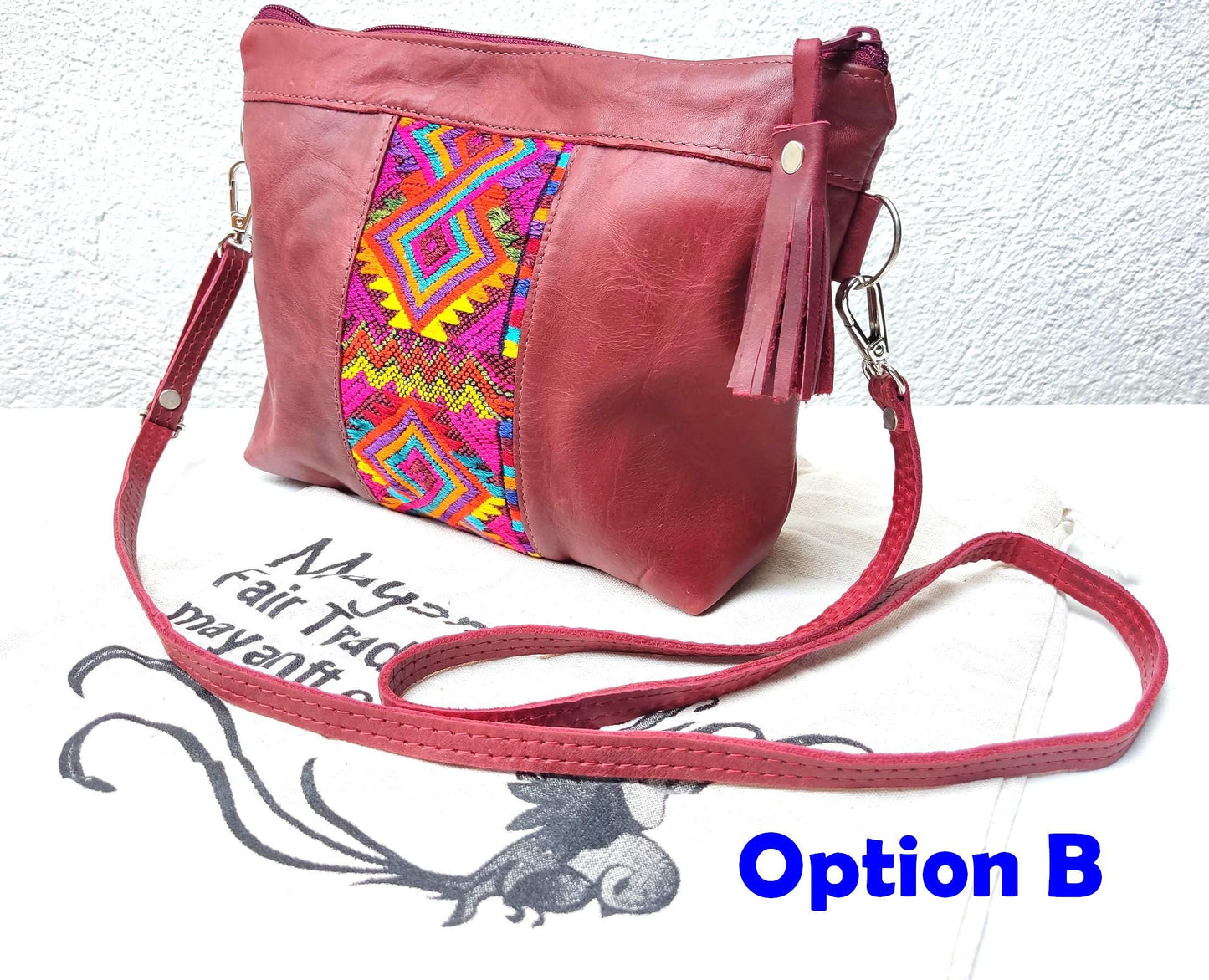 Aesthetic Woman Guatemalan Leather Huipil CROSSBODY Wristlet CLUTCH PURSE - 100% Cotton Lining Purse