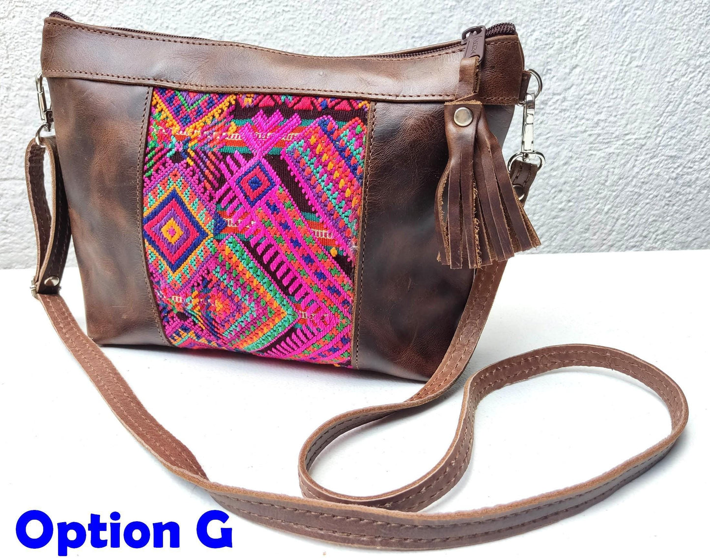 Aesthetic Woman Guatemalan Leather Huipil CROSSBODY Wristlet CLUTCH PURSE - 100% Cotton Lining Purse