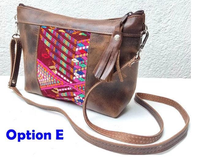 Aesthetic Woman Guatemalan Leather Huipil CROSSBODY Wristlet CLUTCH PURSE - 100% Cotton Lining Purse