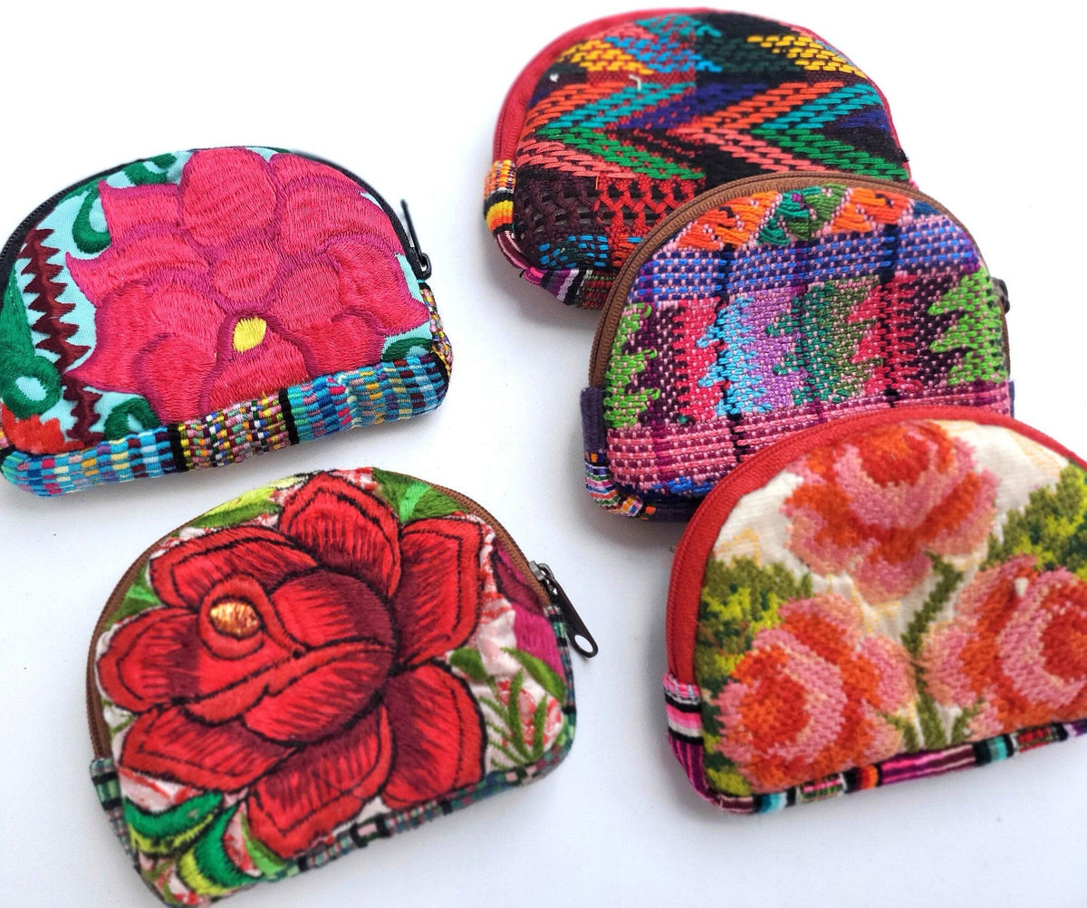 Colorful Coin Purse, Floral Pouch, Guatemala Purse