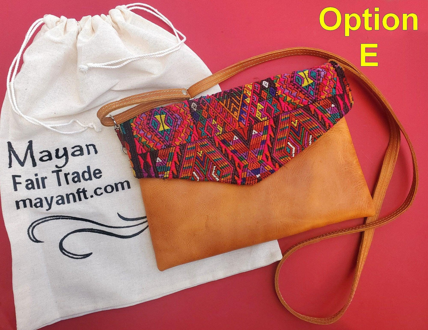 Aesthetic Woman Guatemalan Leather Huipil CROSSBODY Wristlet CLUTCH ENVELOPE - 100% Cotton Lining Purse