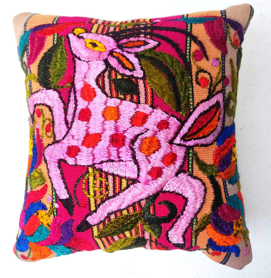 MINI Guatemala Hand Embroidery -Deer Pattern- Pillow Cushion 8x8 - Mayan Fair Trade